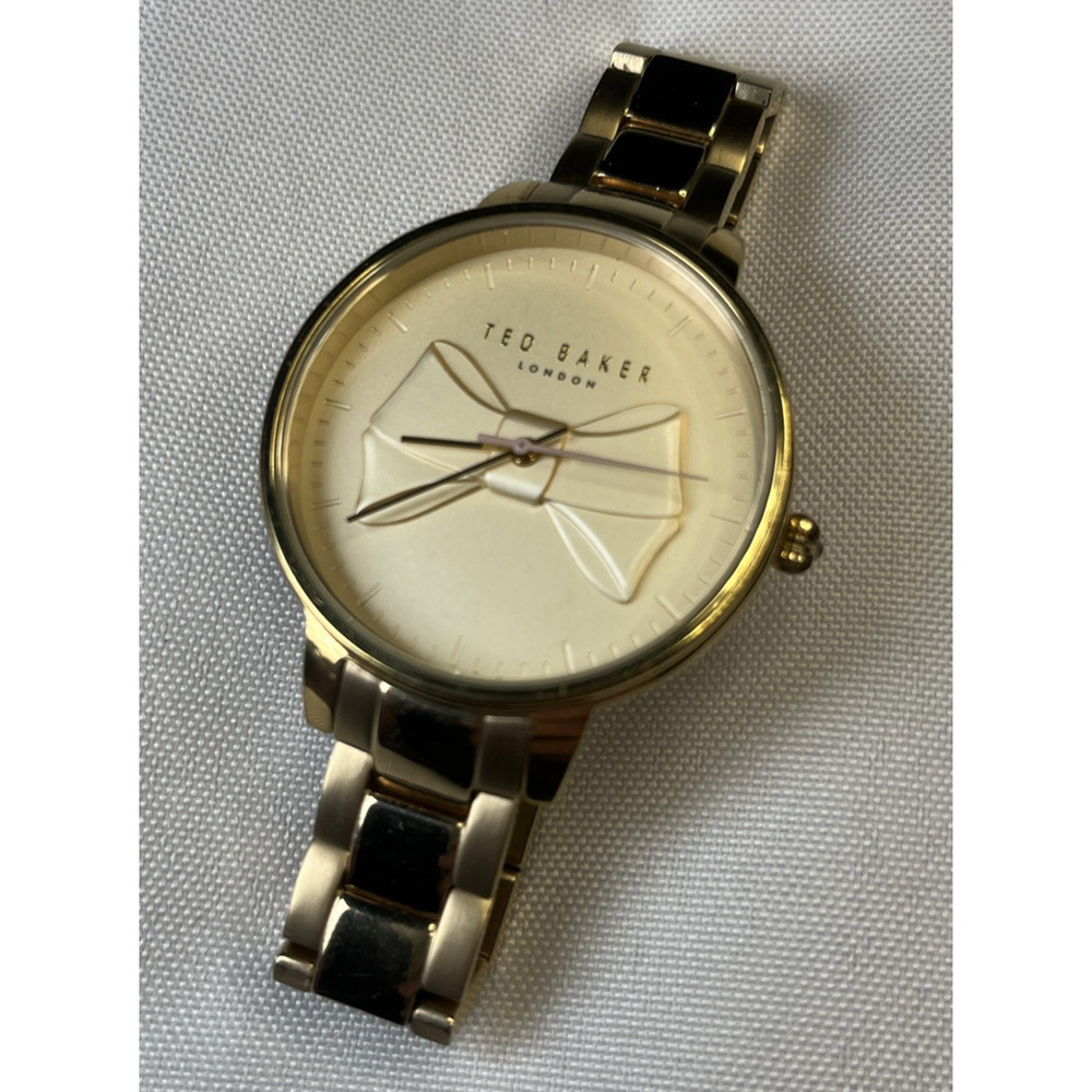 Ted Baker London Watch Bow Tie Dial Gold Tone Stainless Steel 38mm Case New Batt
